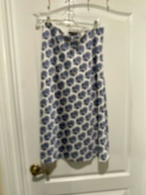 J. Crew Blue and White Printed Midi Skirt